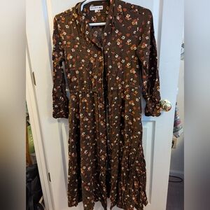 Ines de la Fressange Uniqlo Brown Floral Dress